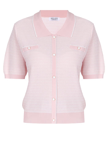 Pink Short-Sleeve Button Knit Cardigan - view 1
