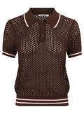 Brown Open-Knit Polo Pullover - view 1