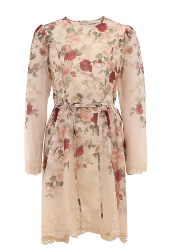 Beige Floral Belted Mini Dress - view 1