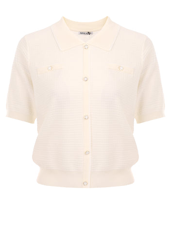 Ivory Short-Sleeve Button Knit Cardigan - view 1