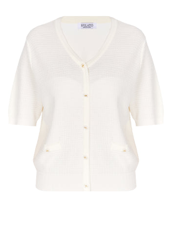 Ivory Short-Sleeve Pocket Knit Cardigan - view 1