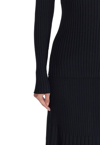 Black V-Neck Knit Pleated Skirt Set - view 6