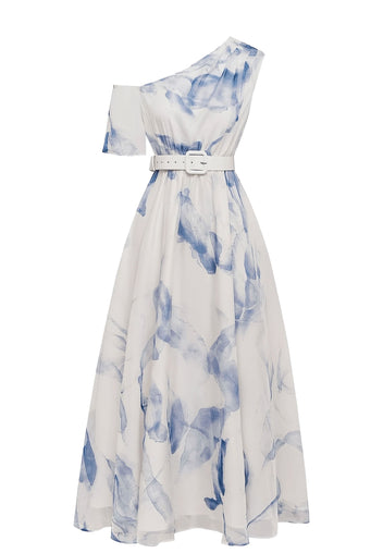 Blue-Print One-Shoulder Belted Midi Dress - view 1