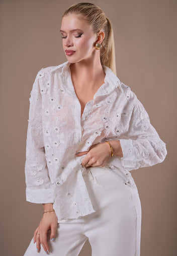 White Embellished Sheer Shirt - view 2