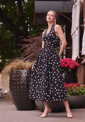 Black Polka-Dot Halter Midi Dress - view 8