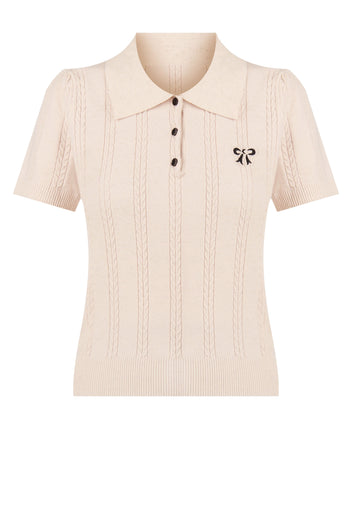 Cream Ribbed Short-Sleeve Polo Top - view 1