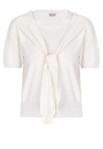 Cream Tie-Front Short-Sleeve Knit Top - view 1