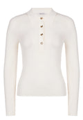 Ivory Ribbed Button Polo Pullover - view 1