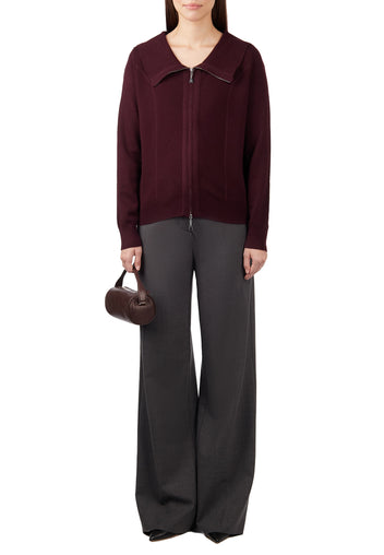 Wine Zip-Front Knit Cardigan - view 2