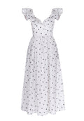 White Dotted Ruffle-Sleeve Midi Dress - view 1