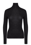 Black Fine-Rib Turtleneck Knit Top - view 1