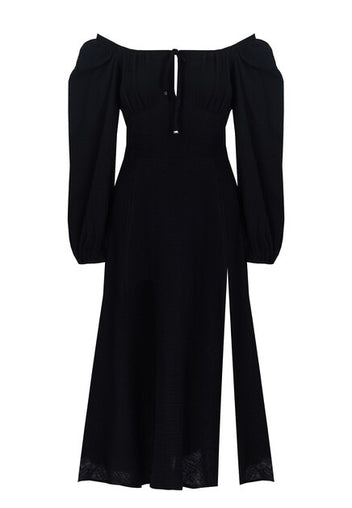 Black Square-Neck Slit Midi Dress - view 1
