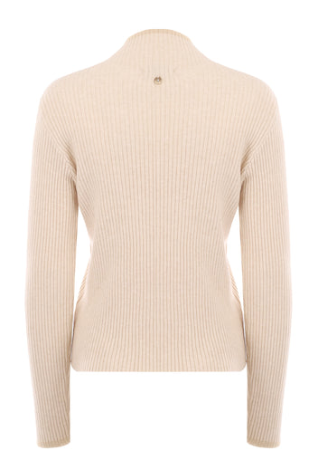 Cream Ribbed Mock-Neck Pullover - view 3