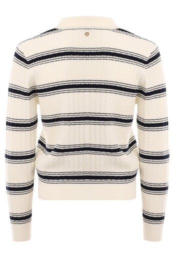 Ivory Navy-Stripe Zip Knit Cardigan - view 3