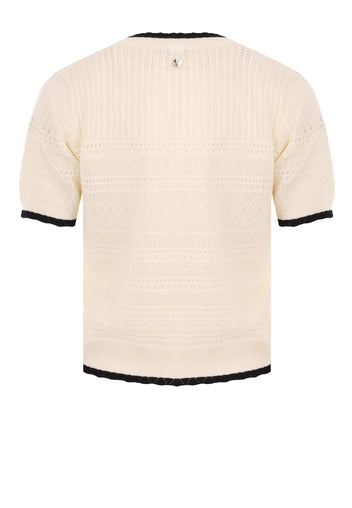 Ivory Contrast-Trim Short-Sleeve Cardigan - view 3