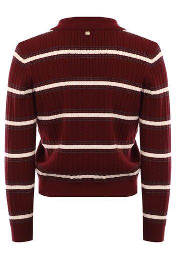 Wine Stripe Button Knit Cardigan - view 3