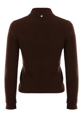 Chocolate Fine-Knit Mock-Neck Pullover - view 2
