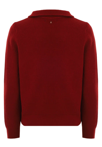 Wine Half-Zip Hooded Knit Sweater - view 3