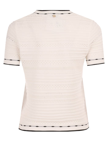 Ivory Pointelle Contrast-Trim Knit Top - view 2