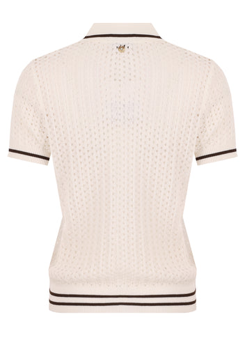 Ivory Open-Knit Polo Pullover - view 2