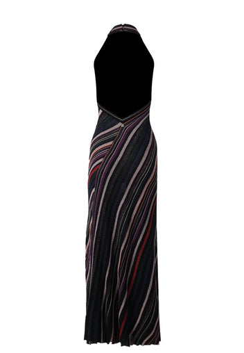 Black Burgundy Stripe Halter Maxi Dress - view 4
