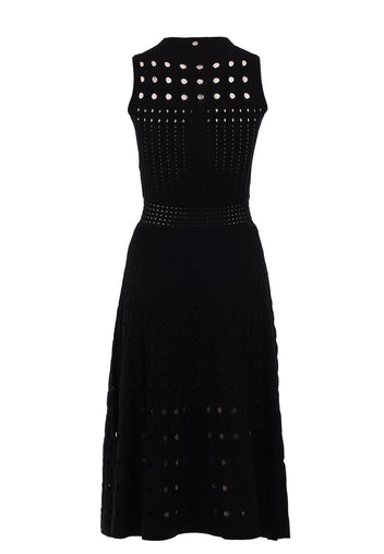 Black Open-Knit Sleeveless Midi Dress - view 2