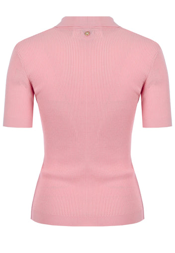 Pink Ribbed Short-Sleeve Knit Polo - view 2