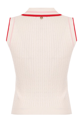 Ivory Red-Stripe Sleeveless Knit Polo - view 2