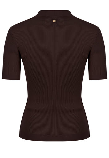 Chocolate Ribbed Short-Sleeve Knit Polo - view 2
