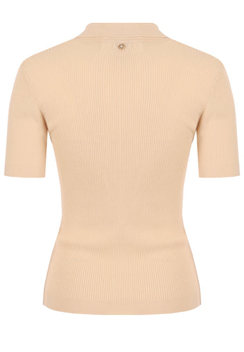 Cream Ribbed Short-Sleeve Knit Polo - view 2