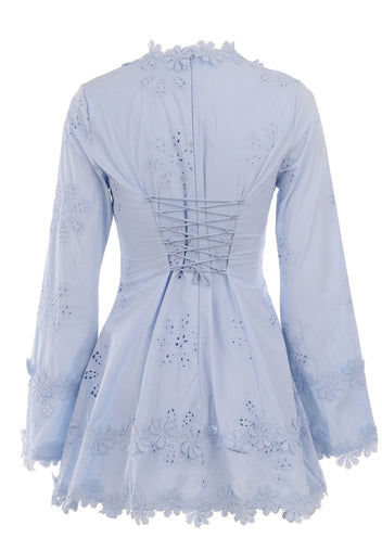 Blue Lace Belted Mini Dress - view 2