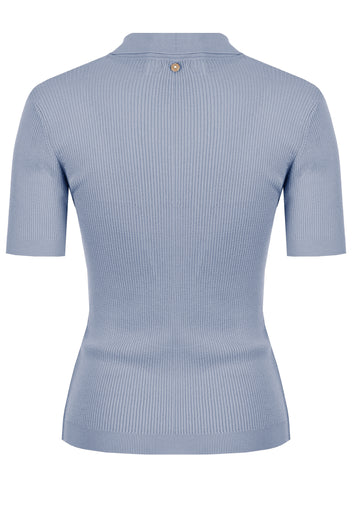 Sky Ribbed Short-Sleeve Knit Polo - view 2