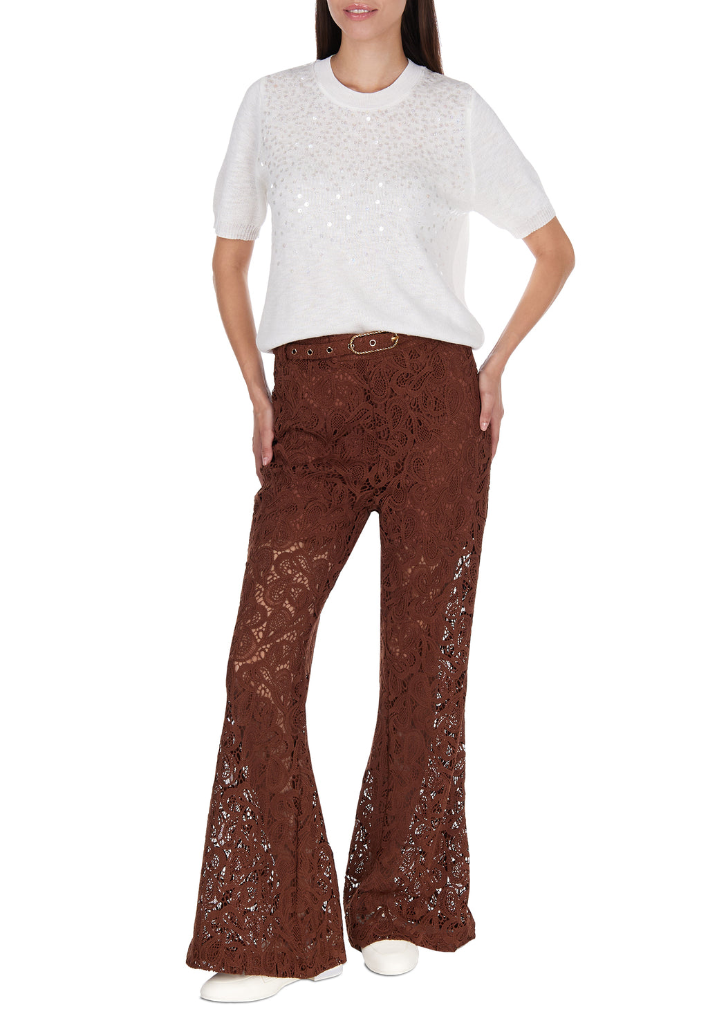 White and Brown Sfilato pullover - view 3