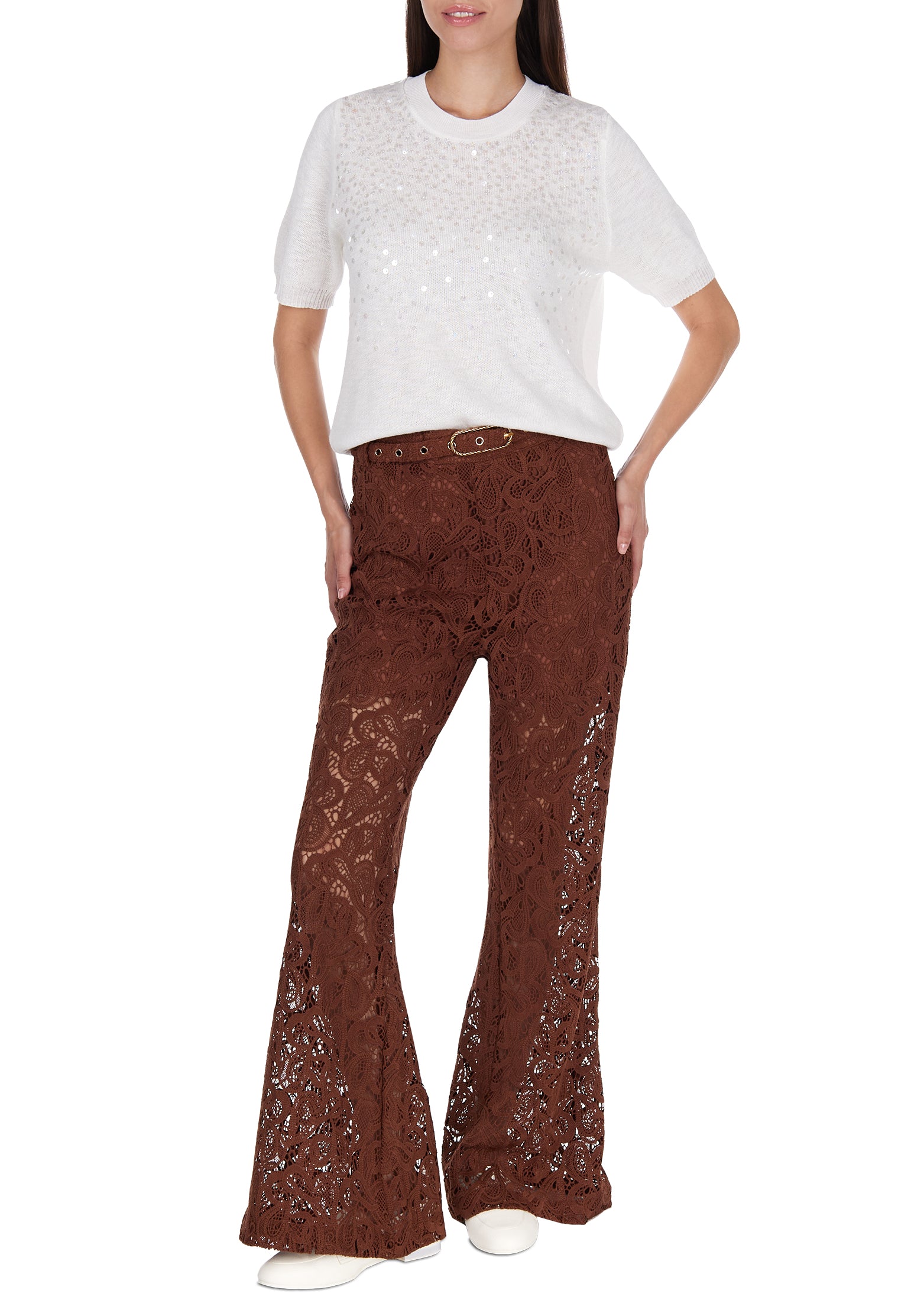White and Brown Sfilato pullover - view 3