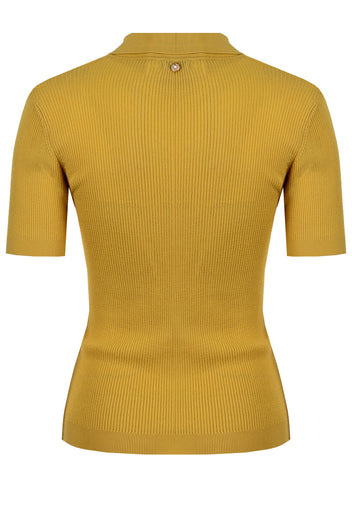 Mustard Ribbed Short-Sleeve Knit Polo - view 2