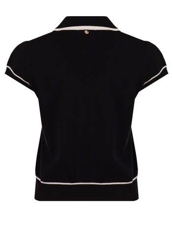 Black Contrast-Trim Short-Sleeve Knit Cardigan - view 2