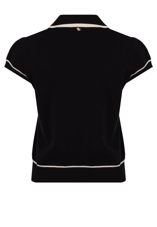 Black Contrast-Trim Short-Sleeve Knit Cardigan - view 2