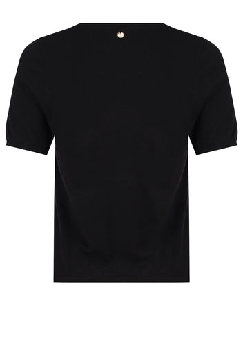 Black Floral Embroidered Knit Tee - view 2