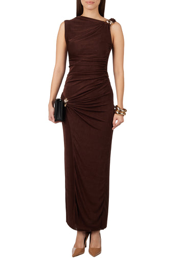 Burgundy One-Shoulder Ruched Maxi Dress - view 3