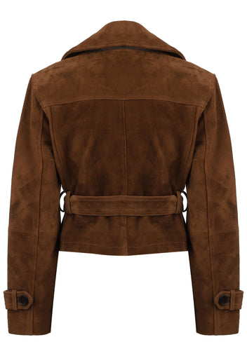 Brown Belted Suede Cropped Jacket - view 2