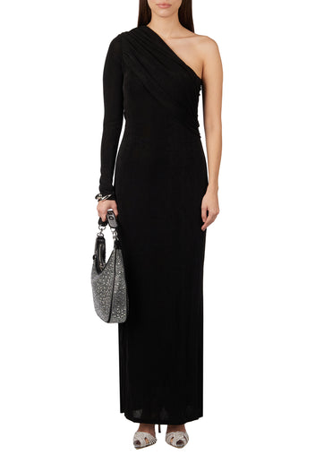 Black One-Shoulder Column Midi Dress - view 7