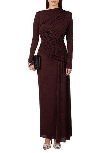Wine One-Shoulder Draped Maxi Dress - view 2