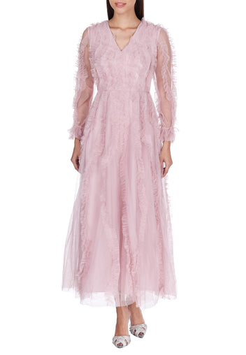 Pink Lace V-Neck Midi Dress - view 4