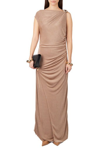 Champagne One-Shoulder Draped Maxi Dress - view 2
