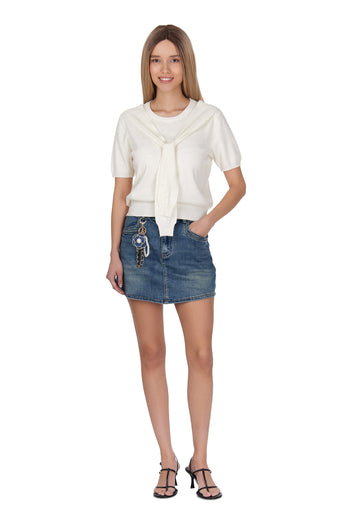 Ivory Tie-Front Short-Sleeve Knit Top - view 2
