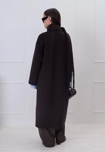 Burgundy Scarf-Collar Wool Coat - view 2
