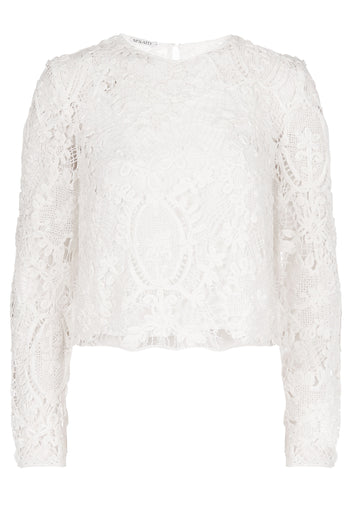 White Lace Long-Sleeve Blouse - view 1
