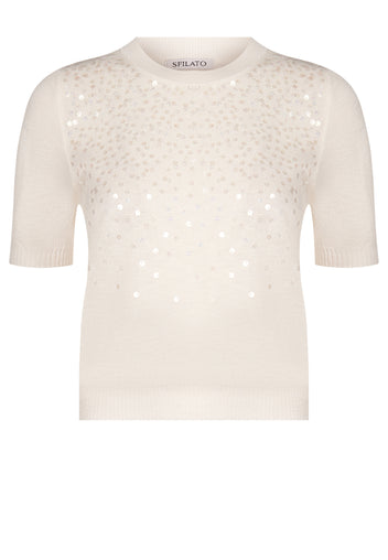 Ivory Embellished Short-Sleeve Knit Tee - view 1