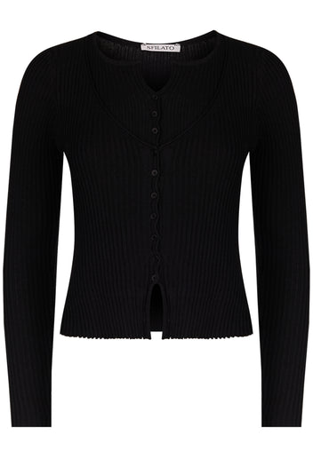 Black Ribbed Button Knit Cardigan - view 1