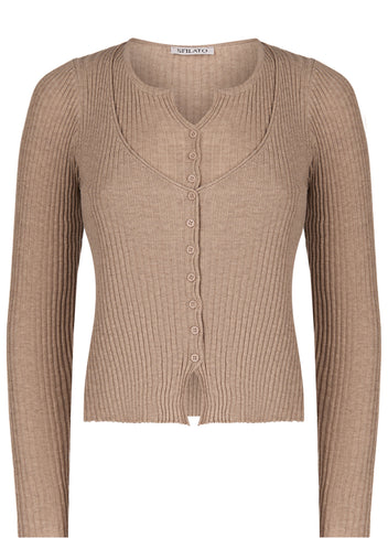 Taupe Ribbed Button Knit Cardigan - view 1